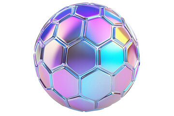 Fototapeta premium A futuristic, holographic 3D icon of a soccer ball, featuring smooth, reflective surfaces and a hexagonal pattern, isolated on white background. Perfect for sports, soccer, and technology themes
