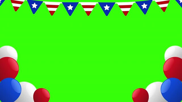 Patriotic background with balloons and USA bunting with green screen. Ideal for Independence Day or national celebrations.