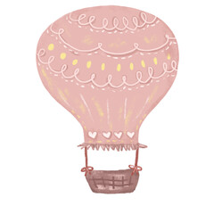 Cute pink peach brown beige pastel color scandinavian nordic boho bohemian hot air balloons doodle kids crayon watercolor illustration air transportation design clipart png sticker