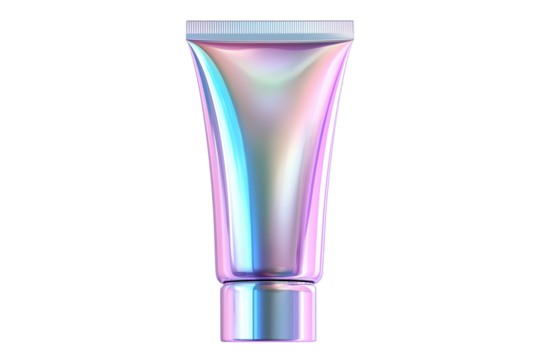 A sleek, holographic 3D icon of cosmetic cream tube, isolated on white background. Ideal for beauty, skincare, and cosmetic product design in digital formats