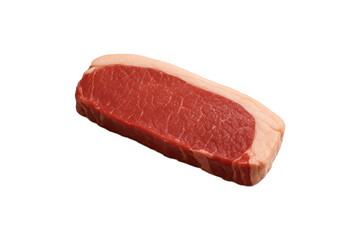 Fresh raw beef striploin steak isolated on white background. Premium red meat cut with marbled fat, ideal for grilling, barbecue, or steakhouse cooking. Perfect for restaurant menus, butcher shop