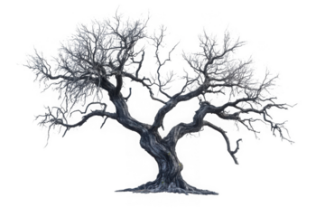 Ancient twisted olive tree isolated on transparent background