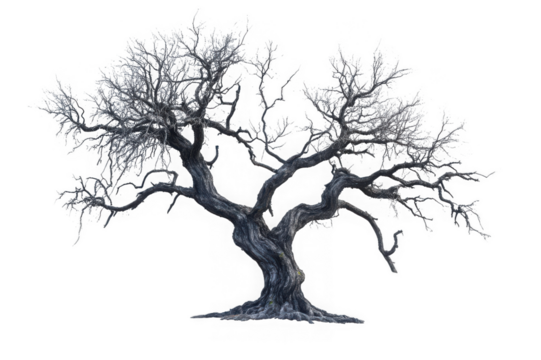 Ancient twisted olive tree isolated on transparent background