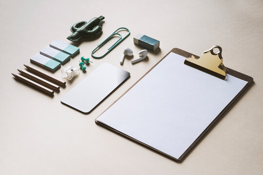 Back to school flat lay on pastel bright background