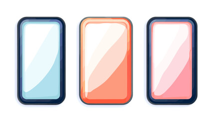 Three Pixelated Smartphones with Blue Coral and Pink Cases on White Background Digital Display Devices