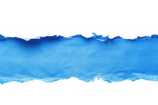 Torn blue paper strip isolated on transparent background