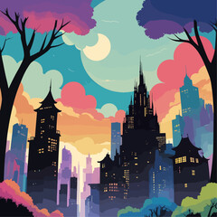 City to Forest Skyline Silhouette Vector &ndash; Urban to Nature Morph Concept in Minimal Black Design
