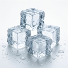Ice cubes isolated on white background. Freshness, coldness, and hydration. Ideal for use in food & beverage, cooling, or summer-themed concepts.