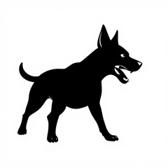 Silhouette of an angry dog with its mouth open and teeth bared standing on a white background image created with generated ai