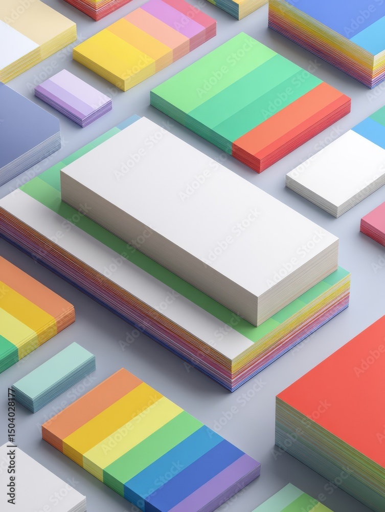 Aufkleber colorful sticker shop packaging with vibrant sheets and empty right margin for displaying creativity