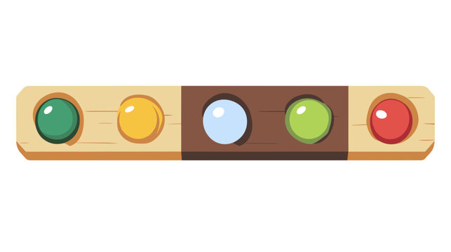 Five Colored Circular Gems on a Pixelated Light and Dark Wooden Board Video Game Assest