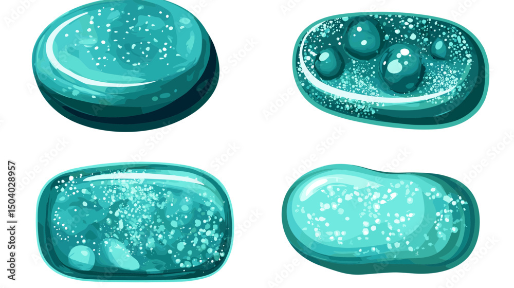 Fototapete four different shape teal pixel bubbles in white background with digital art style