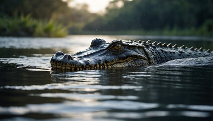 Crocodile Emerging from River