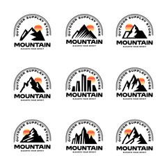 Mountain Logos with Sunset and Lettering