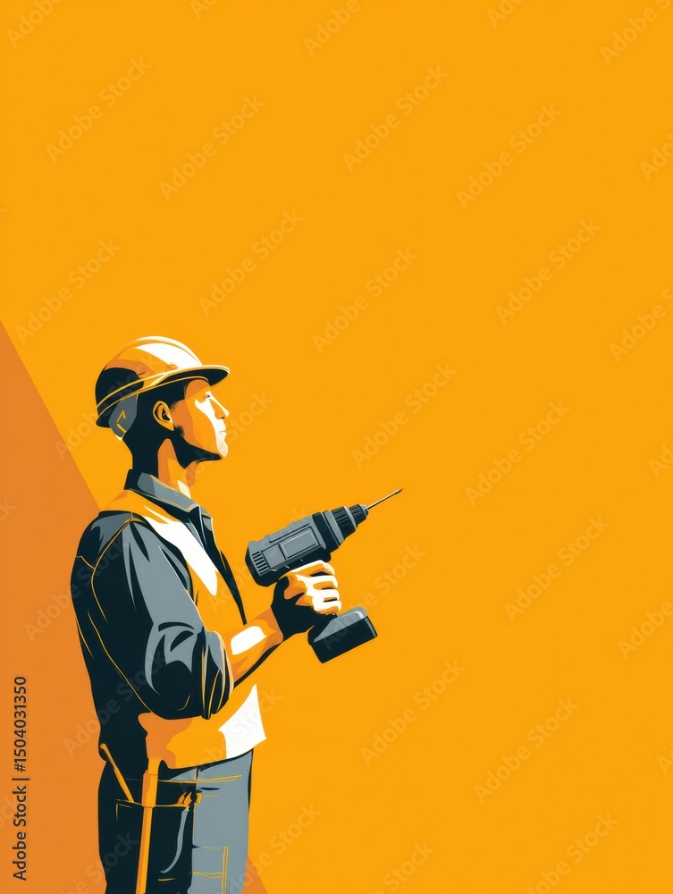 Aufkleber professional worker holding a drill in a light-colored background while preparing for construction t