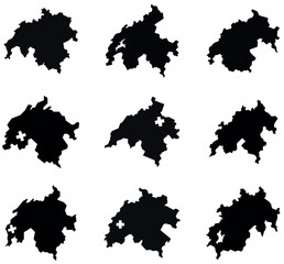 Obraz premium Map of Switzerland Silhouette Vector Icons Set
