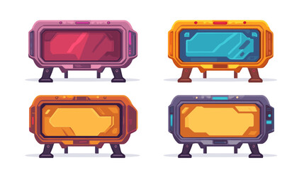 Set of Four Pixel Art Monitors in Varied Colors Retro Style for Gaming Console or Presentation Purposes on White Background