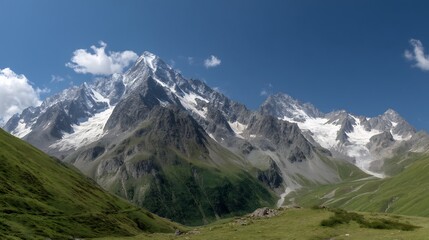 Majestic mountain peaks under a vibrant sky.