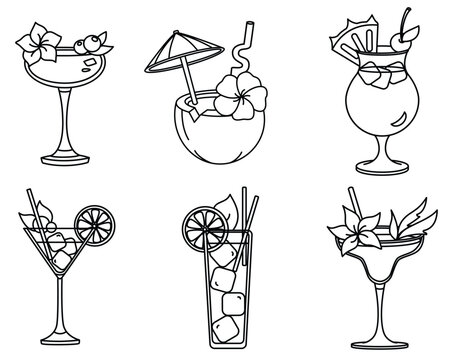 Drinks Cocktails Line art set