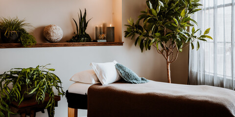 Table de massage dans centre de beauté et bien-être