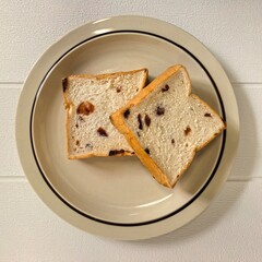 Two Slices of Raisin Bread on a Plate
