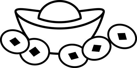 Gold Ingot yuanbao linear isolated. 
Chinese Gold Ingot Outline Icon vector.
Happy Chinese New Year.
Transparent background, SVG file.