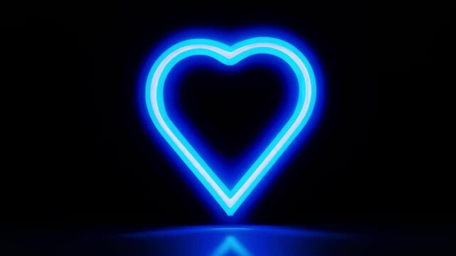 Blue neon heart shape glows brightly on black field resonating love compassion unity hope emotion and digital affection
