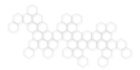 Minimalist High-Tech Concept Featuring a Seamless White and Grey Hexagon Grid Pattern, Perfect for Backgrounds, Web Design, and Innovative Digital Illustrations
