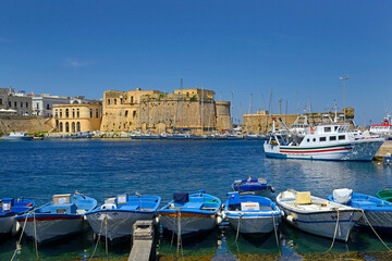 Porto antico and Castello di Gallipoli - Ancient Port and Castle of Gallipoli, province of Lecce in Apulia, Italy