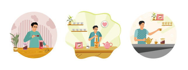 Grinding Coffee Beans concept, Coffee Fan, and French Press.