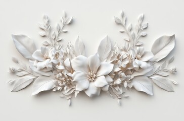 3D botanical elements arranged symmetrically on white