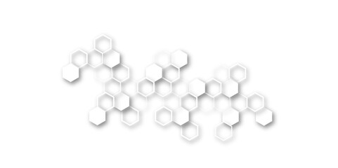 Abstract background with hexagons and geometric pattern in honeycombs design in illustration.Modern and seamless pattern in design with hexagonal molecular structures in technology background.