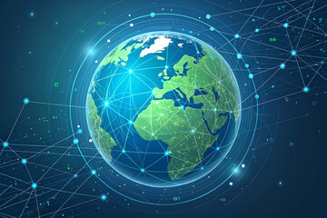 Naklejka premium Digital Earth background with tech lines and connection points for global data themes