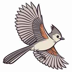 Fototapeta premium Vector illustration of a Tufted Titmouse bird flying in the sky, perfect for nature and wildlife-themed digital designs.