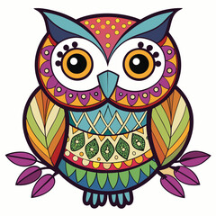 Colorful Decorative Owl Illustration with Intricate Patterns and Ornamental Details