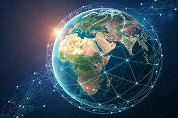 Digital Earth background with tech lines and connection points for global data themes
