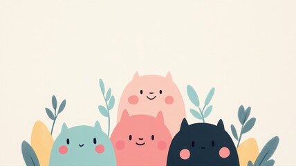 Obraz premium Smiling Cartoon Creatures in a Supportive Group Environment Illustration