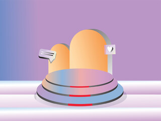 Flat 3D Podium Scene with Smartphone Interface and UI Elements