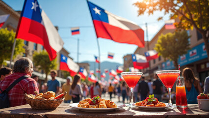 Vibrant and Patriotic Stock Photo Celebrating Chilean Independence Day with Festive Decorations and Cultural Symbols for Marketing and Events