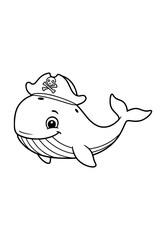 cartoon of whales wearing pirate hat illustration. coloring page for kids © irawan
