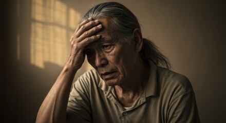 Distraught Young Man with Hand on Head, Appearing Upset and Emotional Outdoors