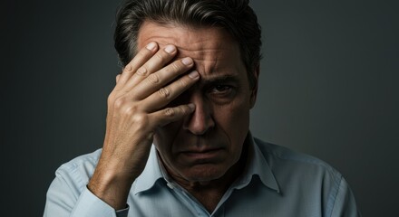 Distraught Young Man with Hand on Head, Appearing Upset and Emotional Outdoors