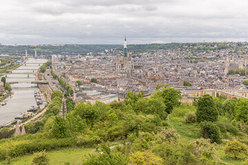 The banks of the Seine in Rouen with with the historic part of the city, seen from the Saint Catherine viewpoint
