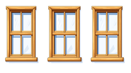 Three Wooden Framed Windows with Clear Glass Panes on White Background House Structure Architecture