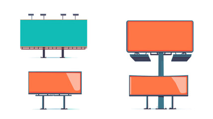 Obraz premium Vector Illustration of Colorful Billboards Set Advertising Structures for Roadside Promotional Purposes and Isolated Presentation on White Background
