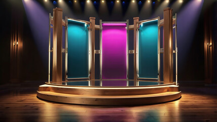 Elegant stage design with teal and magenta backdrops