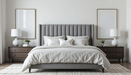 Modern Gray Bedroom Interior Design  Cozy Bed  Minimalist Decor