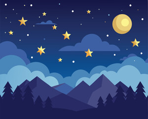 Obraz premium Moonlit Majesty. Serene Night Landscape with Starry Sky and Mountains