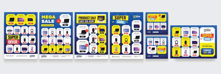 Product catalog flyer, social media post, banner, mega set. catalog square template