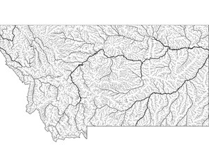 Montana River Map - Detailed Hydrographic Network & Waterways | Minimalist Vector Art, Black on Transparent with State Outline | GIS & Cartography Stock Image